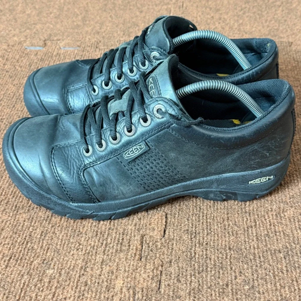 Keen Presidio Mens‎ Black Leather Walking Shoes Low Top Oxfords 1002990 Size 11